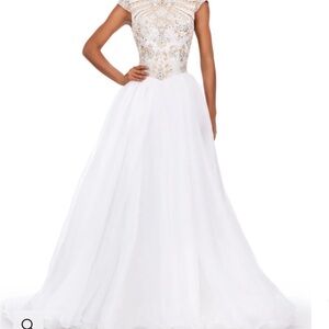 Elegant White and Gold Women's Dress